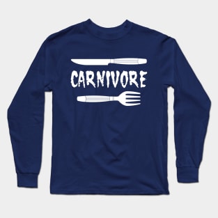 Carnivore Knife and Fork White Text Long Sleeve T-Shirt